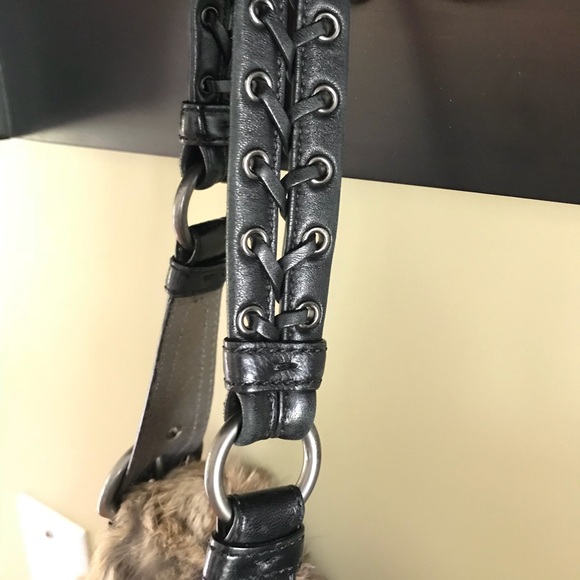 Coach Black Quilted Nylon Rabbit Fur Shoulder Bag - Picture 5 of 7